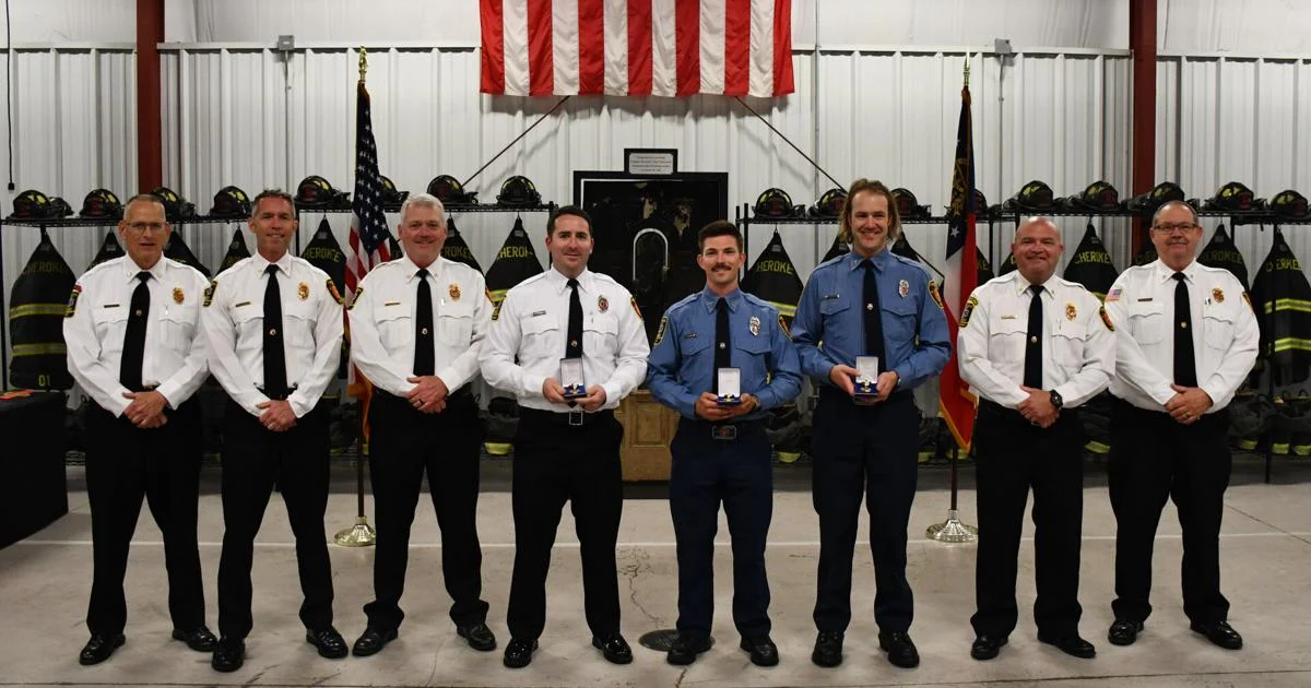 Alex Henderson, Justin Libby, and Devin Cleveland honored as Cherokee County firefighters for their life-saving efforts