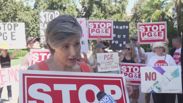 'Stop PG&E' Protesters Rally Against Rising Power Costs, Call for Newsom's Intervention (1)